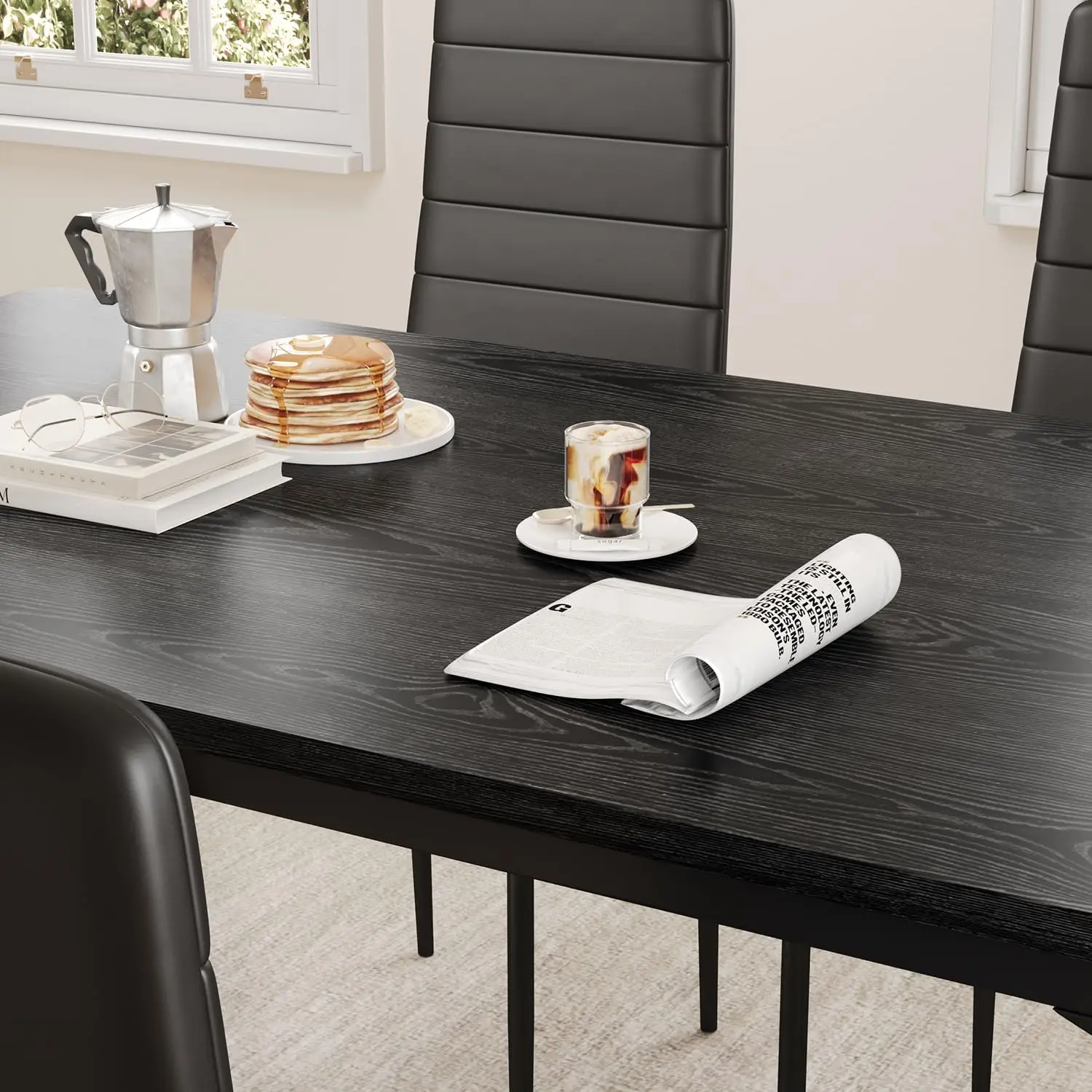 Dining Table Set for 4, Kitchen Table Chairs Set of 4, 5 Piece Kitchen Table Set with 4 Upholstered PU Leather Chairs