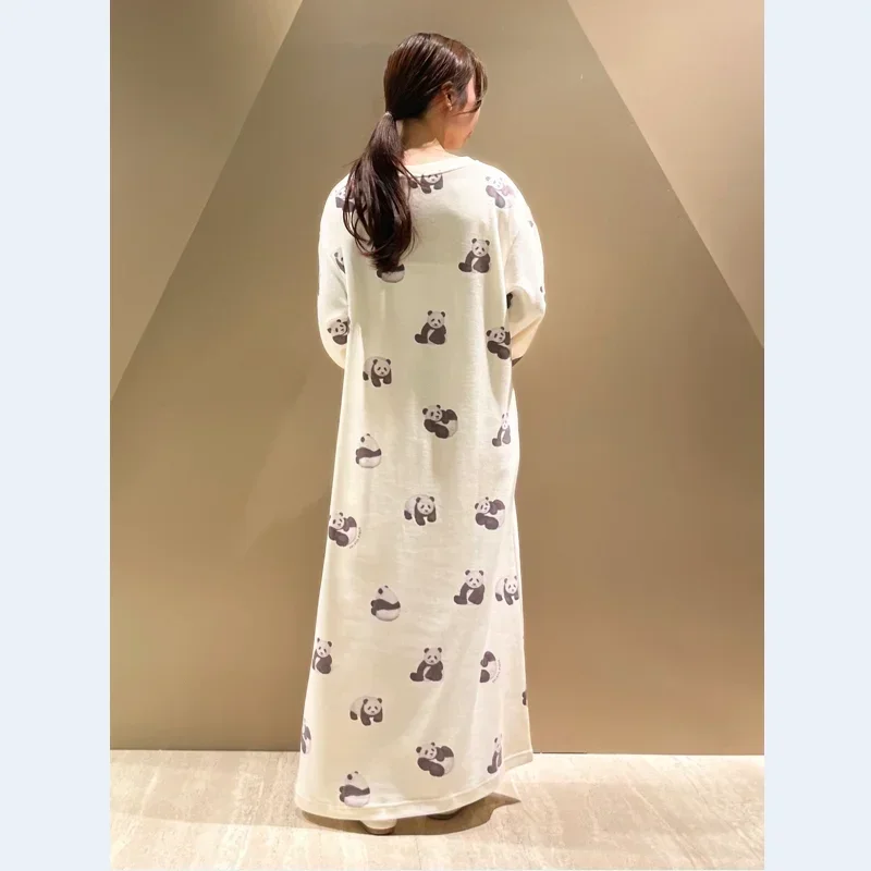 One Piece Ladies Dress Pajamas Nightgowns  Sleepwear Homewear Room Wear Panda Cute Clothes Panda Long Sleeve