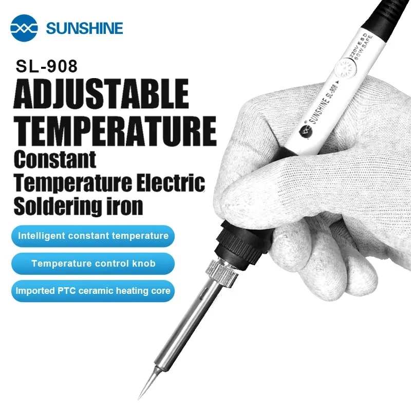 

SUNSHINE SL-908 60W Adjustable Temperature Electric Soldering Iron ABS Non-slip Fast Heating Welding Rework Phone Repair Tool