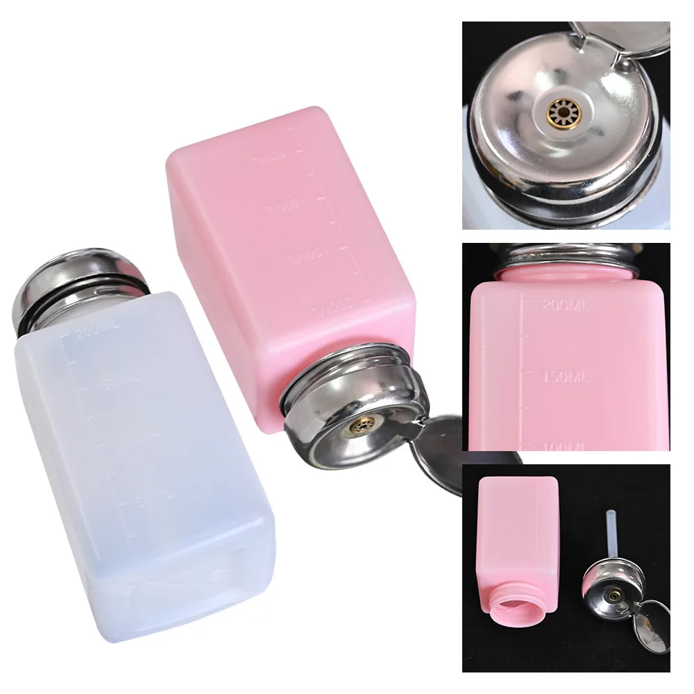 

10PCS 200ml Square Press Pumping Empty Bottle Dispenser Pink White Nail Polish Remover Water Bottles Push Down Pump Bottles