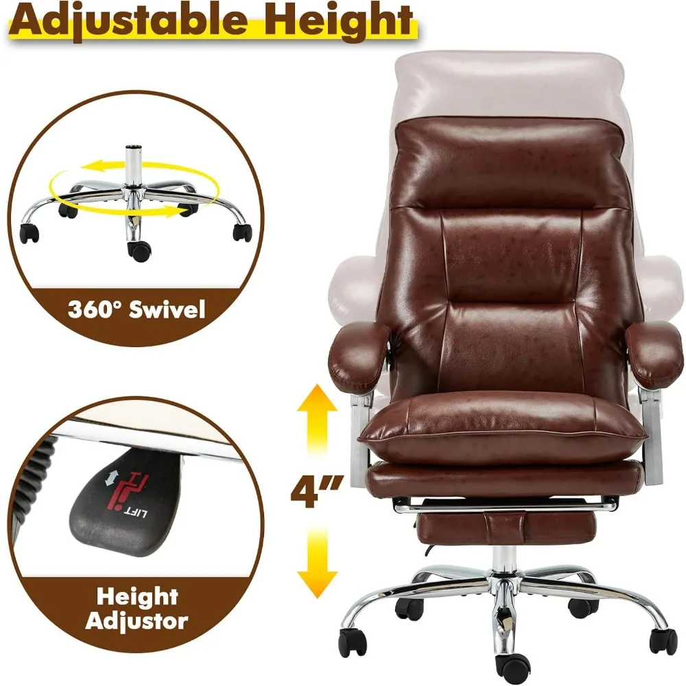 Executive Office Chair with Footrest, 350 LBS, Reclining, Big and Tall, Computer Gaming, Home Office, Desk Chair, Adjustable PU 6