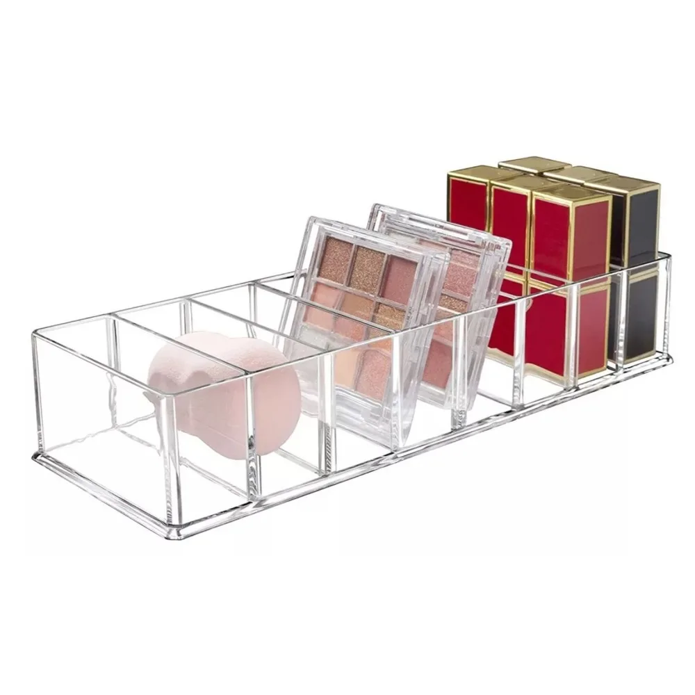 Clear Multi-Functional Makeup Organizer with 8 Compartments - Versatile Cosmetic Display Holder