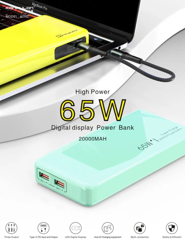 PD 65W Fast Charge Power Bank 20000mAh Laptop Powerbank Mobile Phone External Battery Fast Charger Auxiliary Battery for iphone power bank best buy