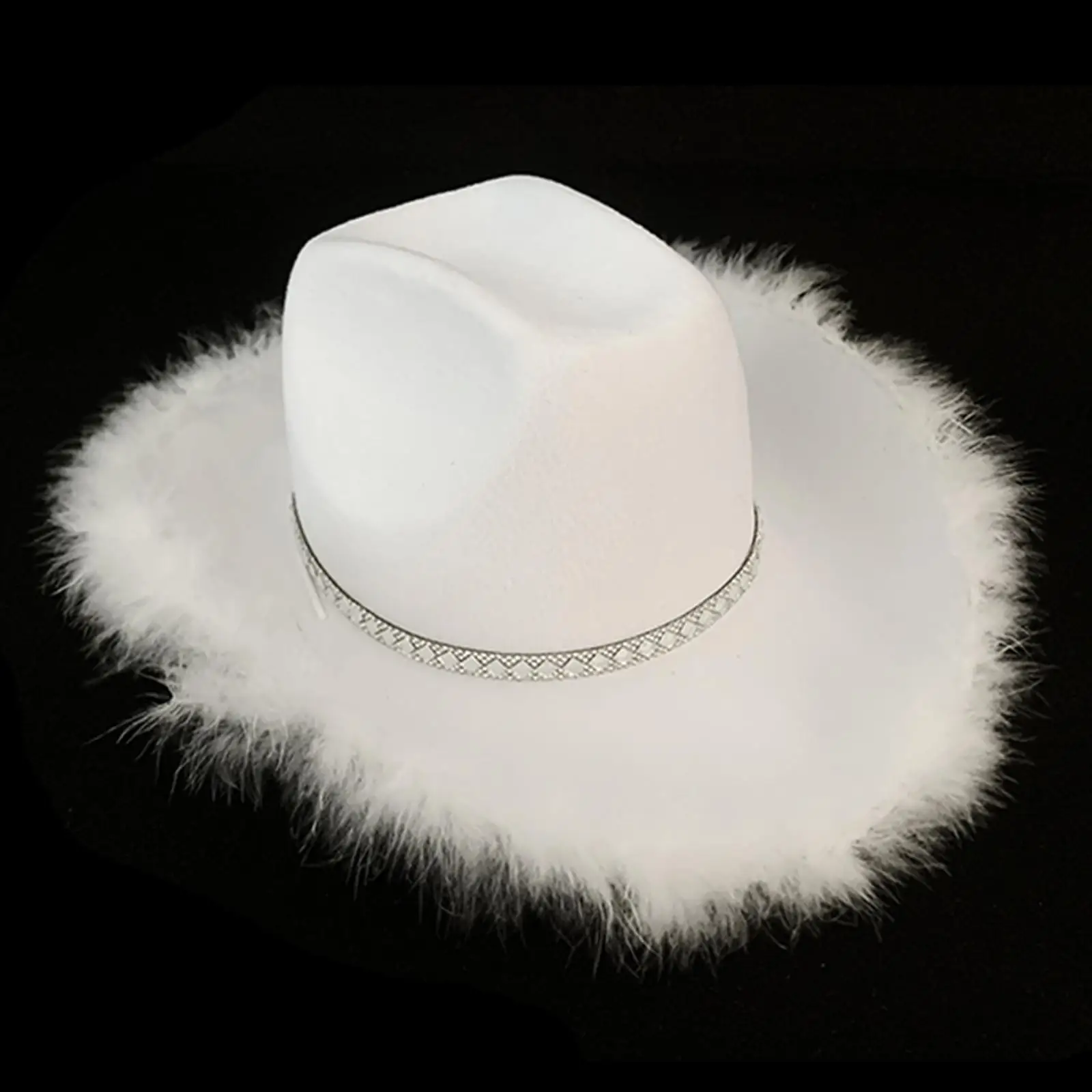 Western Decor Cowgirl Costume White Cowboy Hat Men Feather Crystal Beaded Fedoras Outdoor Wide Brim Sun Hats