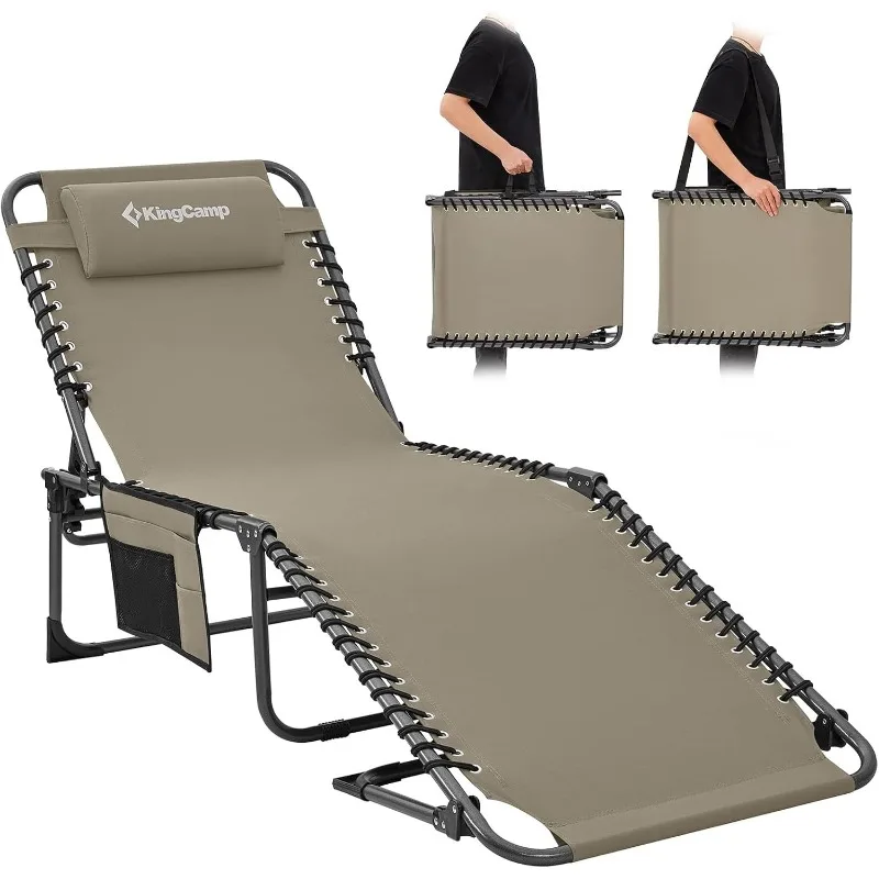 

Outdoor Patio Furniture Folding Deck Chair, Adjustable 5 Positions Portable Heavy Duty Camping Reclining Chair with Pillow