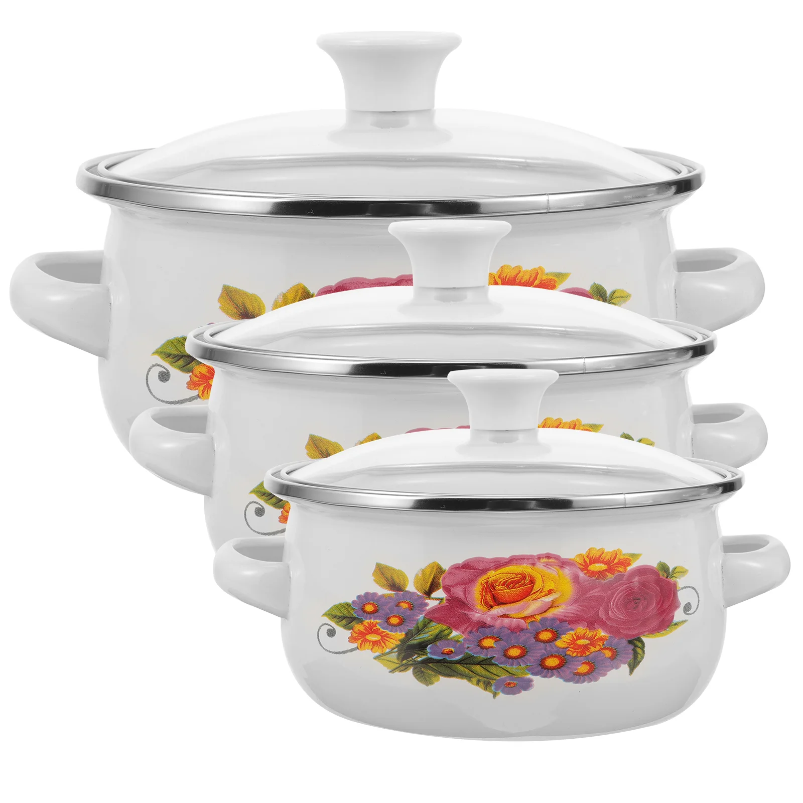 

Kitchen Enamel Stockpot Lid Retro Flower Enamel Stockpot Stew Bean Cooking Pot Vintage Soup Pot Handles Nonstick Cookware