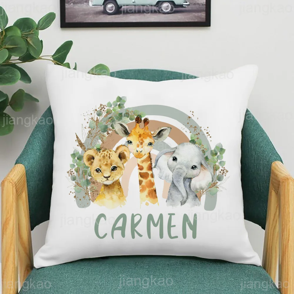 Custom Rainbow Animal Pillowcase with Name - Kids Bedroom Decor & Birthday Gift