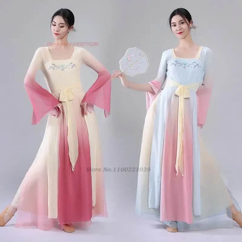 

2024 chinese hanfu vintage dance tops+pants set women folk dance costume traditional stage performance dress oriental dress