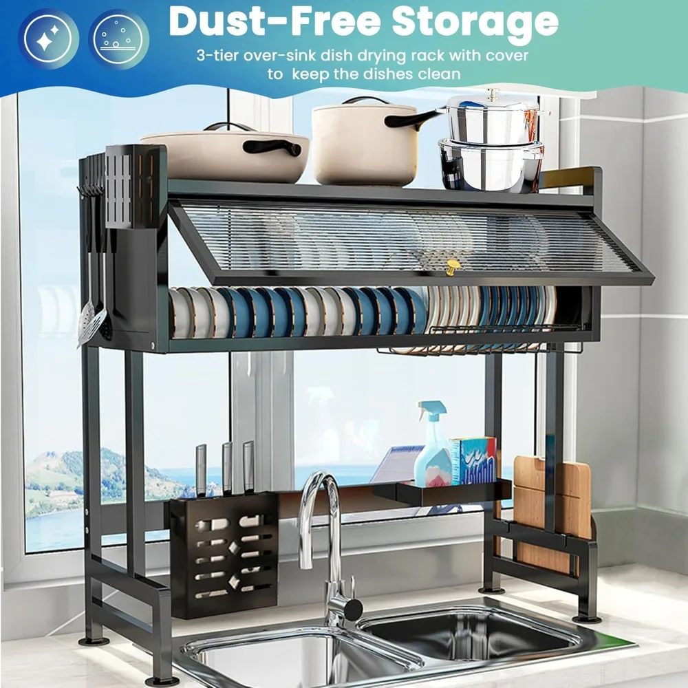 Dish Drying Rack,3-Tier Over Sink Dish Drainer Drying Rack,33.5" Over Sink Dish Rack for Small Kitchen, Space-Saving Drying Rack 2