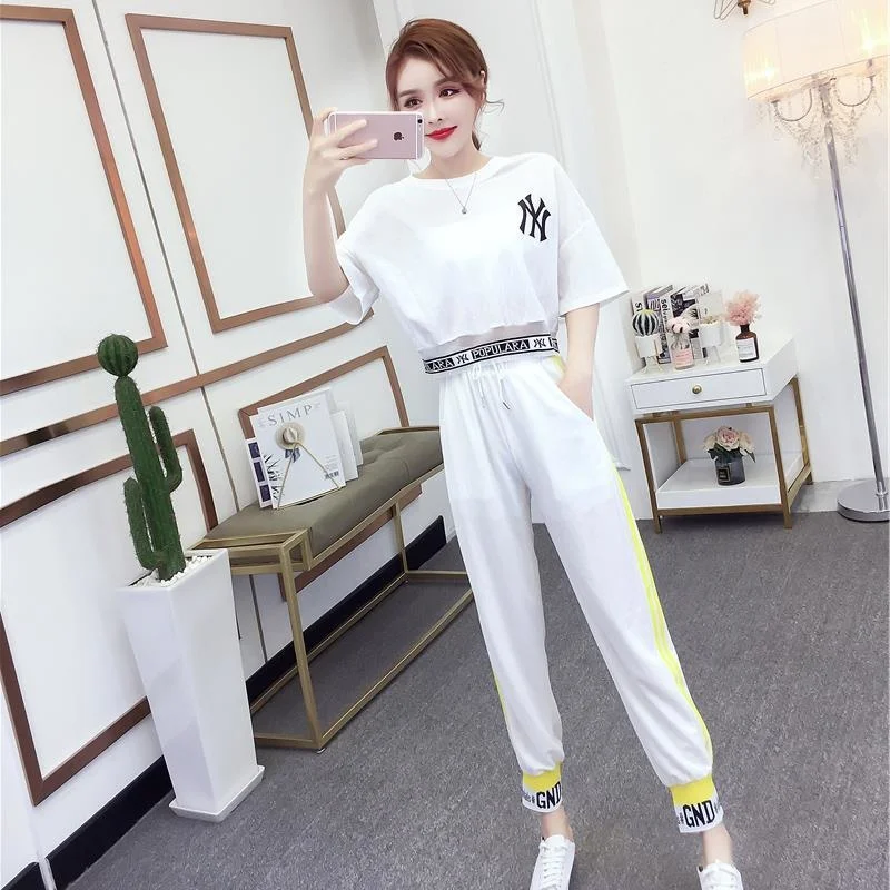 

Женский Повседневный костюм, Новинка лета 2023, Модный облегающий укороченный топ и брюки-карандаш в Корейском стиле, комплект из двух предметов, Милая женская одежда