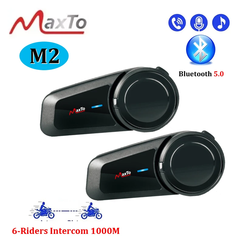 Maxto M2 Motorcycle Helmet Headset Bluetooth 5.0 Voice Call For 6-Riders Intercom Distance 1000M IPX6 Waterproof Noise Reduction