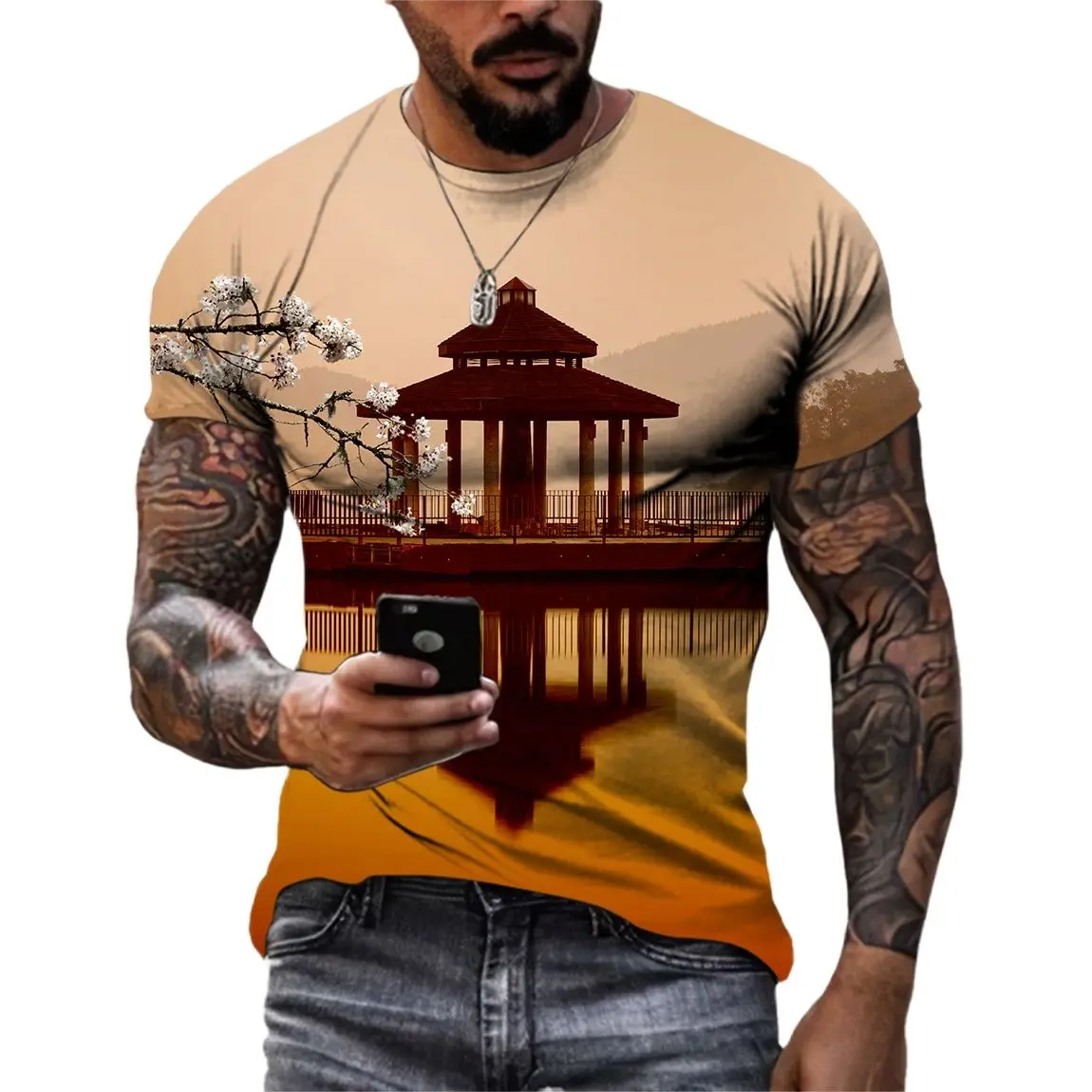 

Футболка с цветочным принтом, Модный повседневный топ с круглым вырезом и коротким рукавом, в стиле хип-хоп, лето