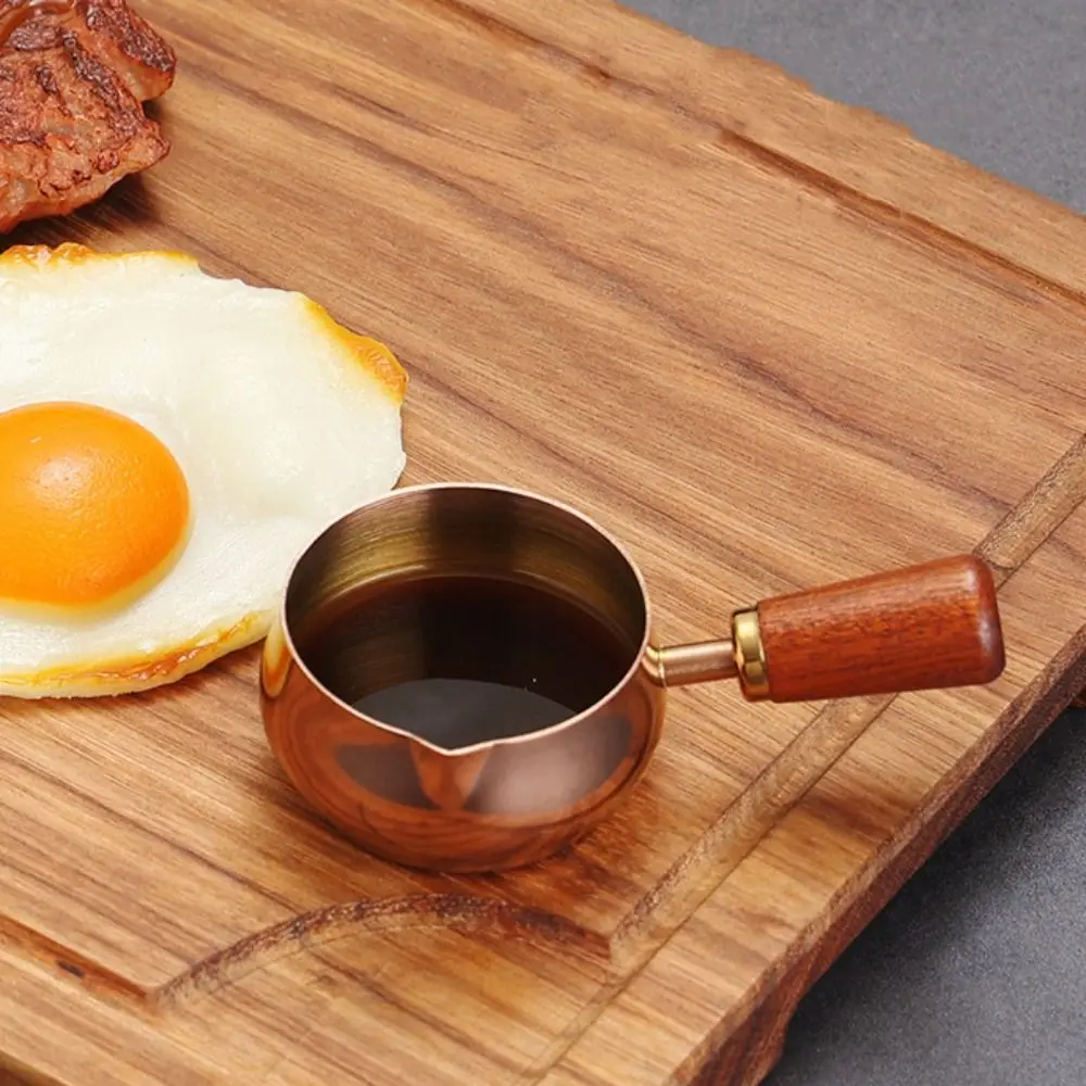 Kitchen Tableware 304 Stainless Steel Sauce Pan 60ml/120ml/180ml Reusable Seasoning Cup Wooden Handle Measuring Spoon Steak