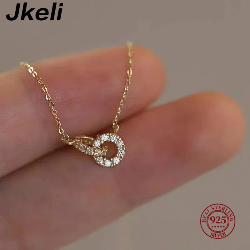 

Jkeli Korean Exquisite Pavé Crystal Geometry S925 Sterling Silver Pendant Necklace Women Fashion Charm Party Jewelry