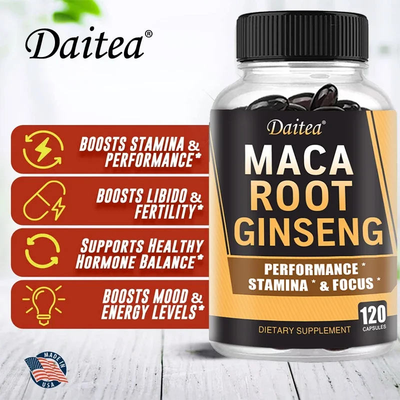 

Daitea Maca Root 10,000 Mg (Yellow, Red, Black) + Ginseng Extract 1,400 Mg - Energy, Muscle Growth, 120 Vegetarian Capsules