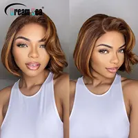 Perruque Bob Lace Frontal Wig brésilienne Remy, cheveux courts à reflets blonds, densité 200, partie latérale, 13x4, coupe Pixie, pour femmes 5