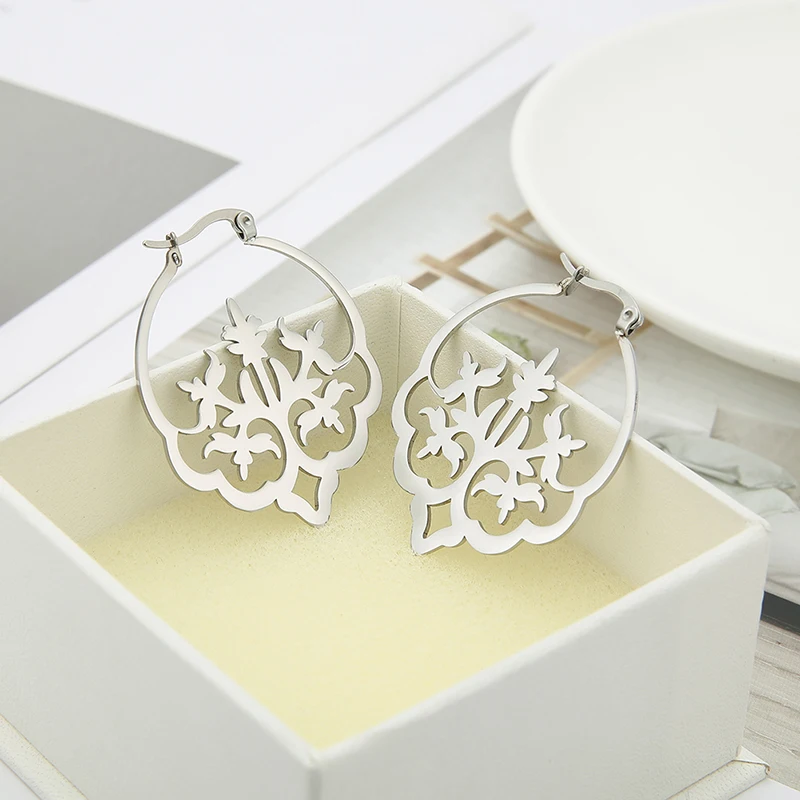 Vintage Spinne Creolen für Frauen Mädchen Edelstahl Gold Farbe Baum Blume baumeln Ohrring Modeschmuck Trend – Detail 22