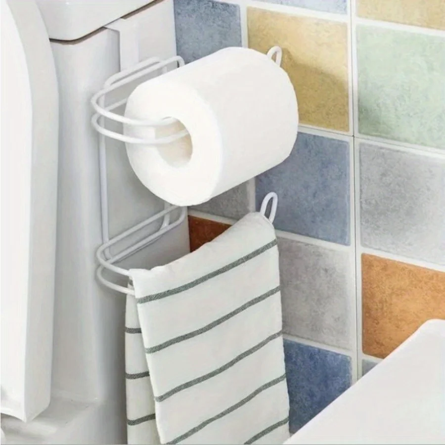 Toilet Roll Holder Storage Roll Holder Hanging Door Back Towel Bar Drawer Back Hooks Bathroom Toilet Double Tube Roll Holder For Kitchen Bathroom
