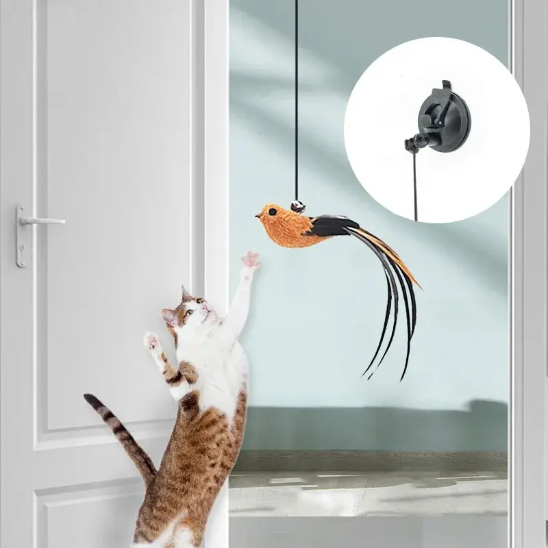 Cat Teaser Stick Upgraded Epoxy Sucker Steel Wire Long Rod Feather No Harmful Ingredients