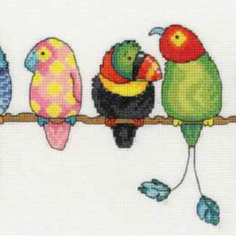 

HH WY-Lovely Counted Cross Stitch Kit, Lovely Embroidery, BT Row of Coloured Parrots, Top Quality