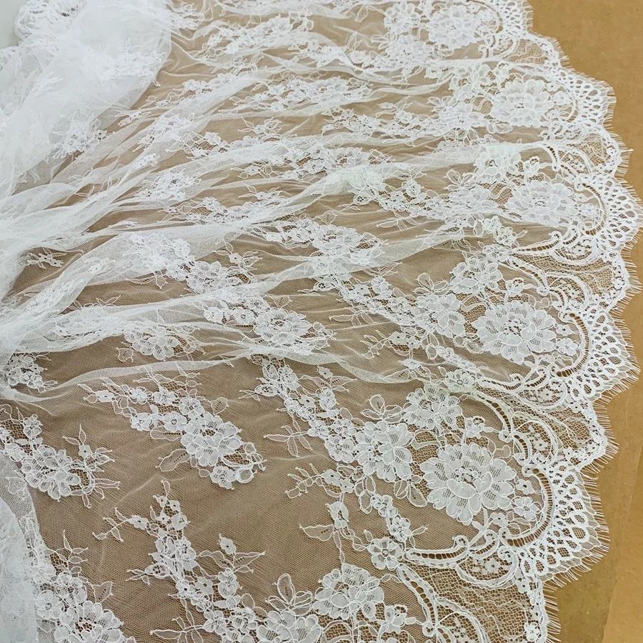 

1 Piece=1.5x3 Meters Off White Wedding Dress Lace Material Cord French Lace Fabric Eye-lash