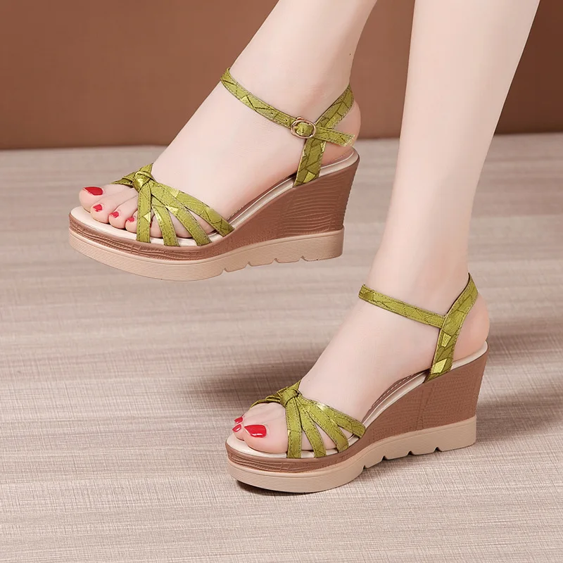 Small Size 32-43 Elegant Platform Wedges Shoes for Women Summer 2023 Office  Beach Mom High Heels Sandals Soft Leather Shoe