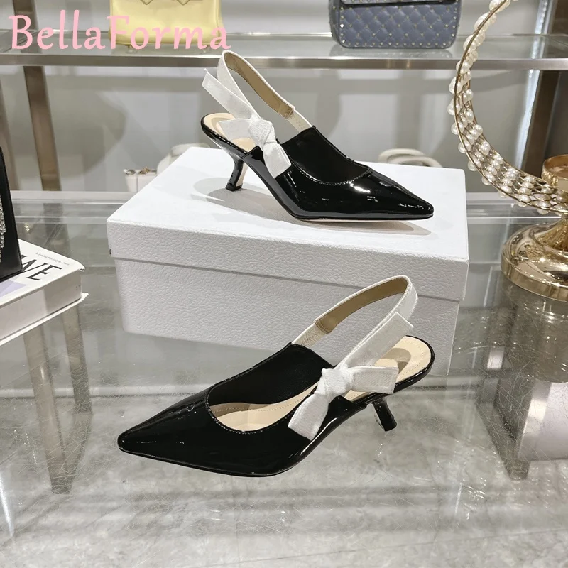 Women's Ribbon Pointed High Heels Striped Fabric Sheepskin Elegant Mature Sexy Banquet Wedding Festival Dress Slingback Sandals