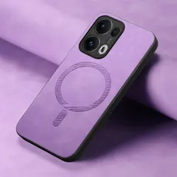 Leather Magnetic Wireless Charging Case for Oppo Reno14 F 4G (PURPLE)