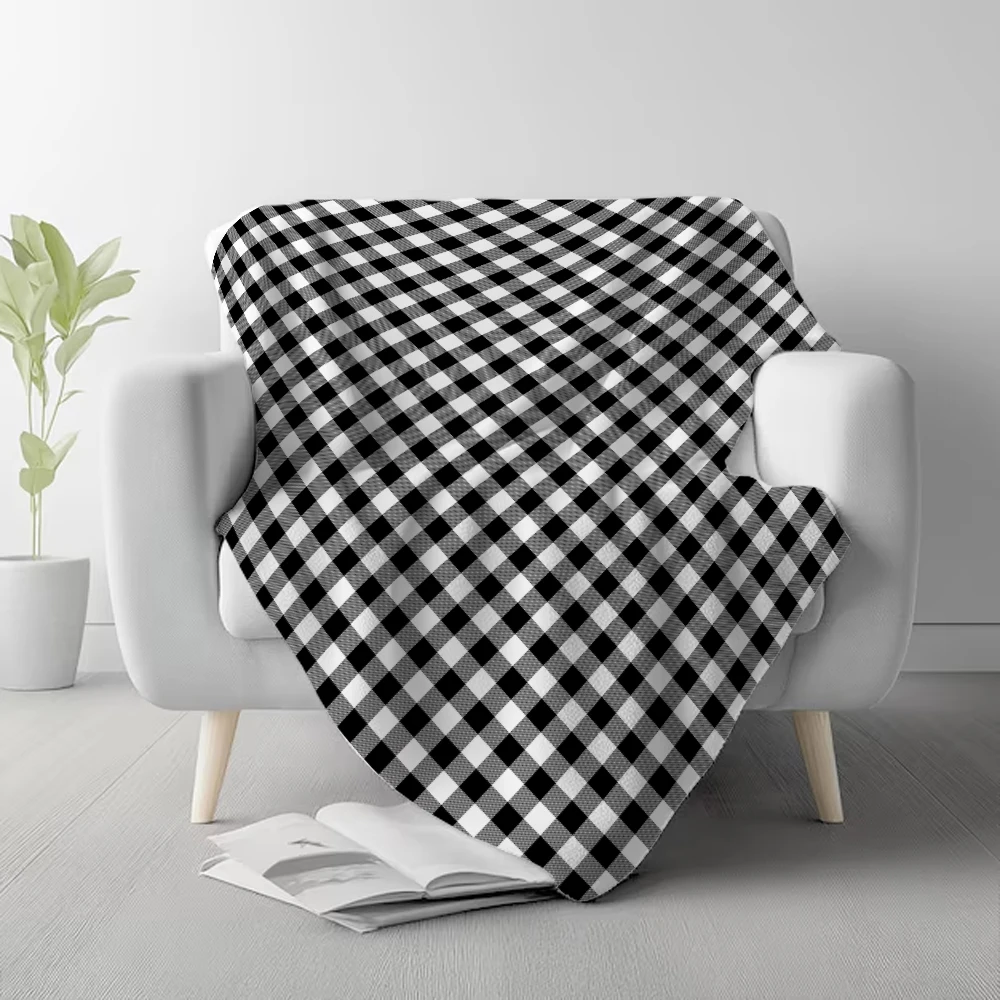 130x150cm Flannel Blanket Queen Size for Couch Sofa BedBuffalo Plaid Decor Green and White Checkered Blanket Soft Lightweight 2