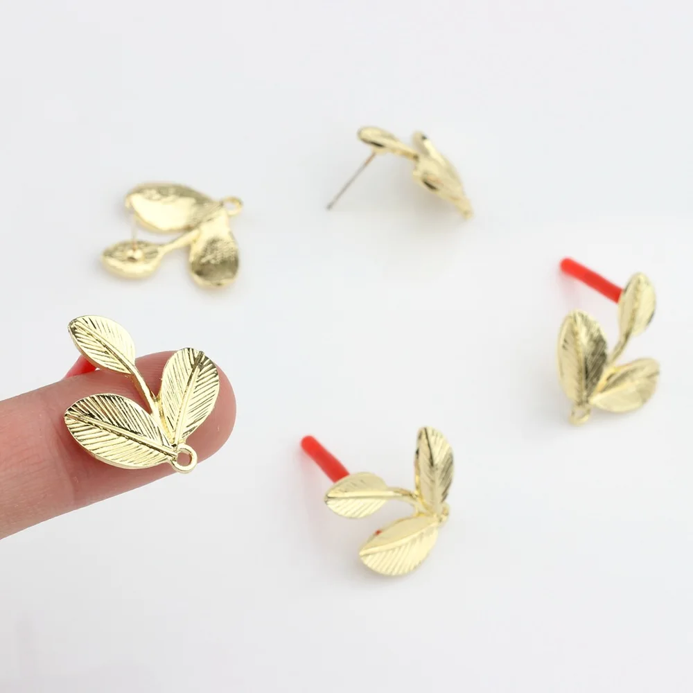 

10PCS 23x21MM DIY Alloy Leaf Earrings Connecotors Gold Color Stud Earring Settings for Jewelry Making Findings