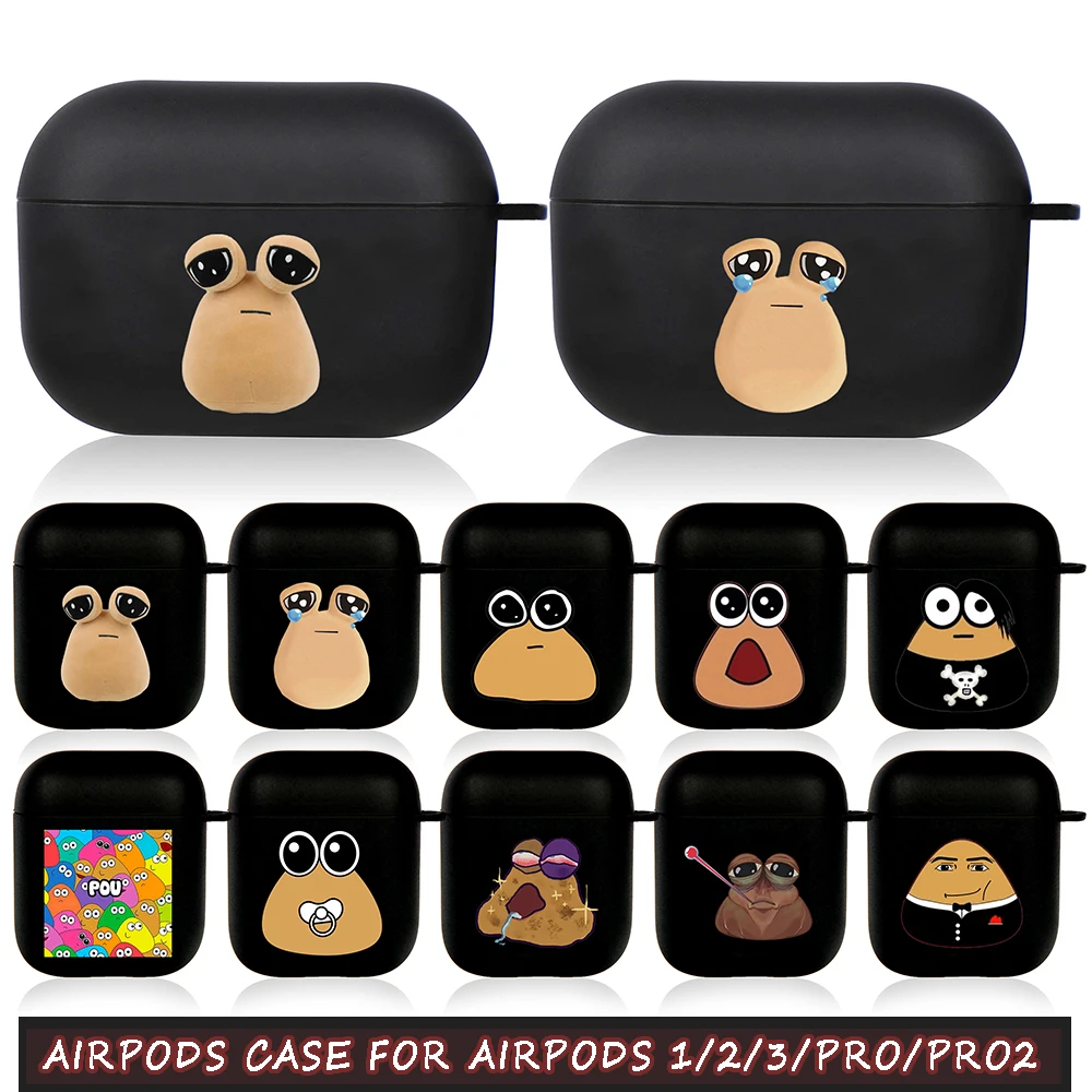 Cut Cartoon Pou Black Airpod Custodie Air Pro 3 Per Airpods Pro 2 3Rd Pods Gen Airpord Cover Anime Kawaii Case Funda