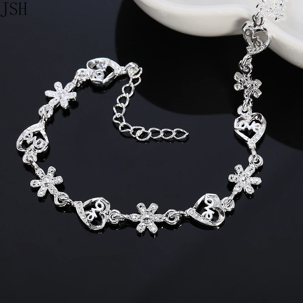 Beautiful for Women 925 Sterling Silver Bracelet Noble HEART Lovely Chain Fashion Wedding Party Cute Lady Nice Bracelet Jewelry
