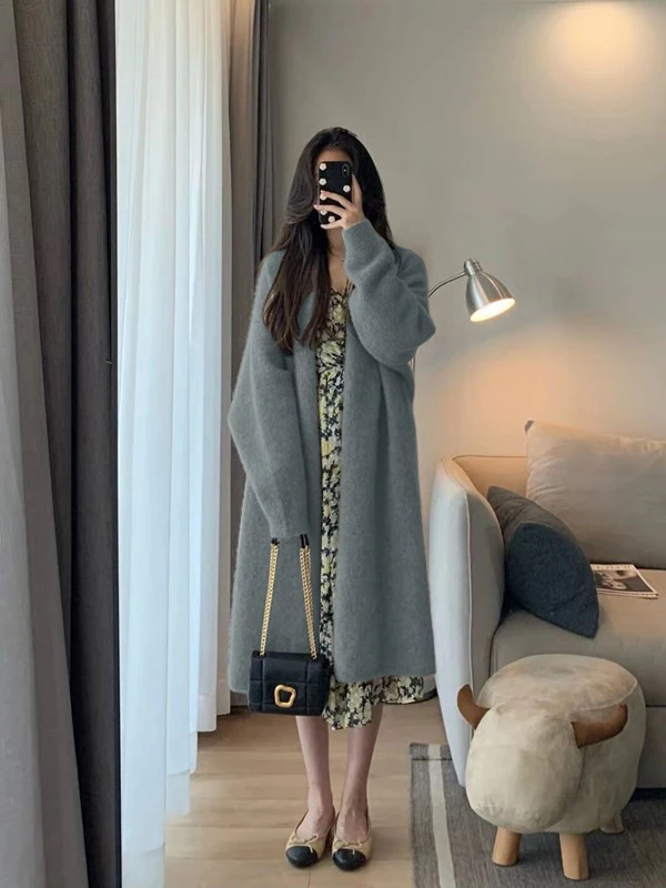 Autumn Pregnant Woman Knitted Coats Plus Size X-long Maternity Outerwear Fashion Pregnancy Sweater Batwing Sleeve Lady Cardigans