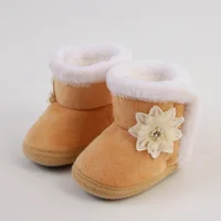 Autumn Winter Baby Shoes Sweet Flower Flat Boots Girl Fashion Princess Style Plush Warm Boot Soft Bottom Anti-Slip First Walkers 4