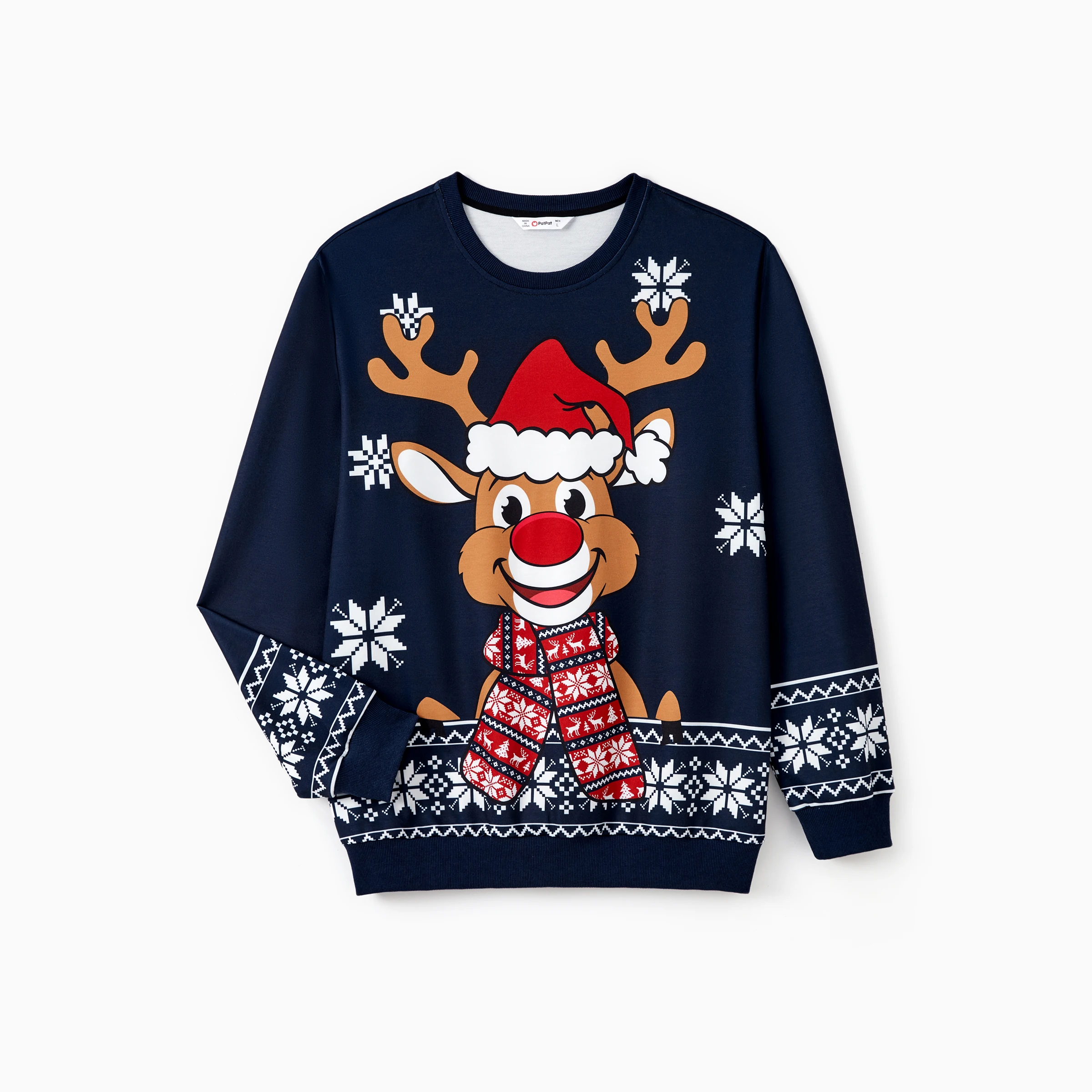 thumbnail image 3 of Camisetas navideñas a juego para toda la familia con dibujos de renos y copos de nieve, fondo y mangas largas, 3 of 5