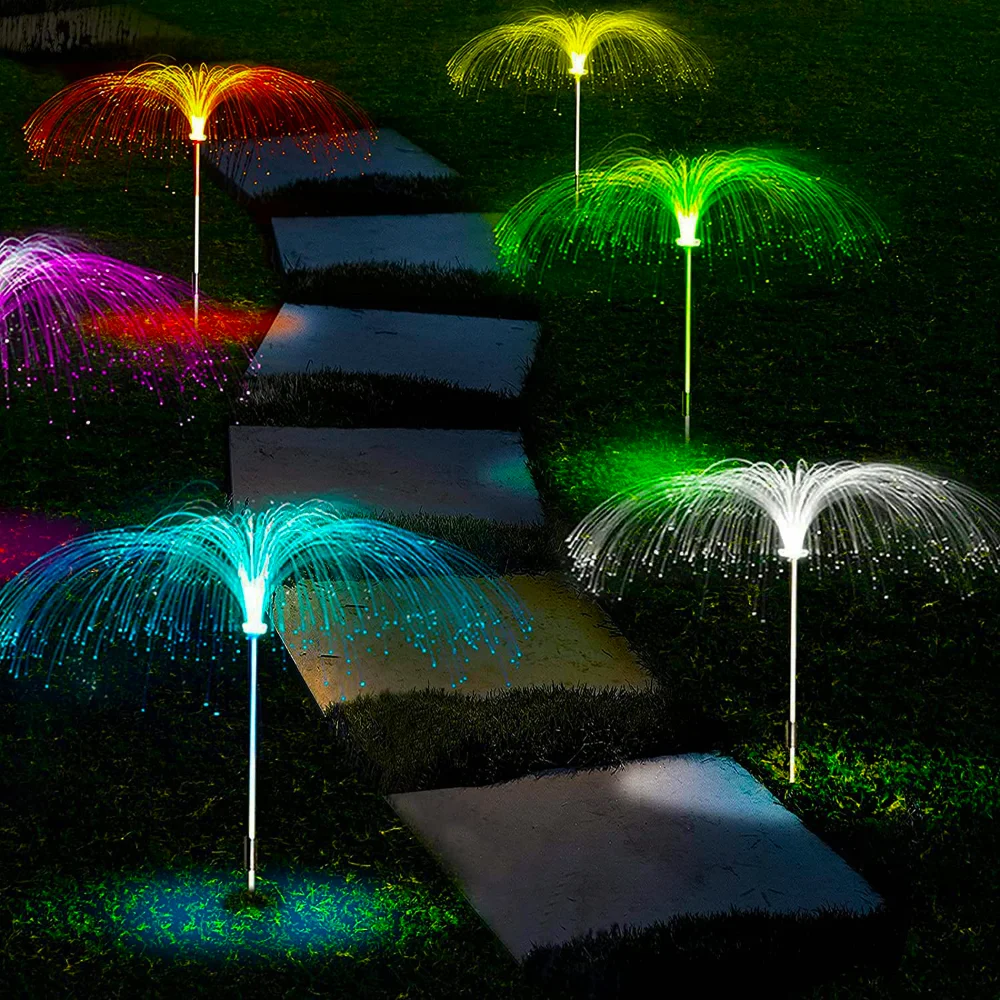 LED Jellyfish Shape Fiber Outdoor Pathway Waterproof Multi-Color lawn Lights Decoration for Yard Patio Garden Gazebo Party m print 3x3 promotional folding event awning pop up tent display party logo wedding marquee gazebo canopy trade show tentscustom