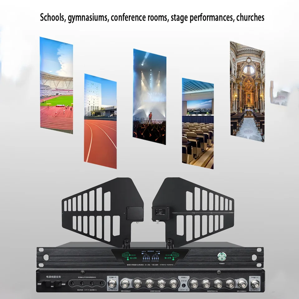 ShennDare HT-FD10 10 채널 안테나 디스트리뷰터 시스템, UHF 안테나 스플리터, RF 신호 부스터, 마이크용 디스트리뷰터 증폭기