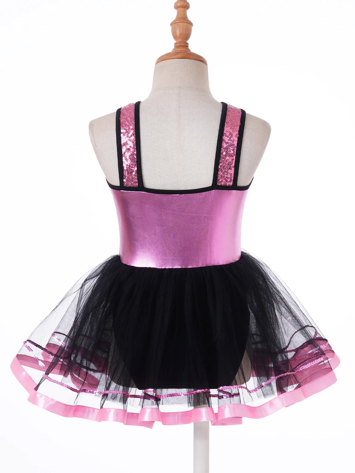 #6-16 Years Kids Girls Ballet Dance Leotards Dress Sleeveless Shoulder Straps V Neck Shiny Sequins Tutu Mesh Skating Dance Dress