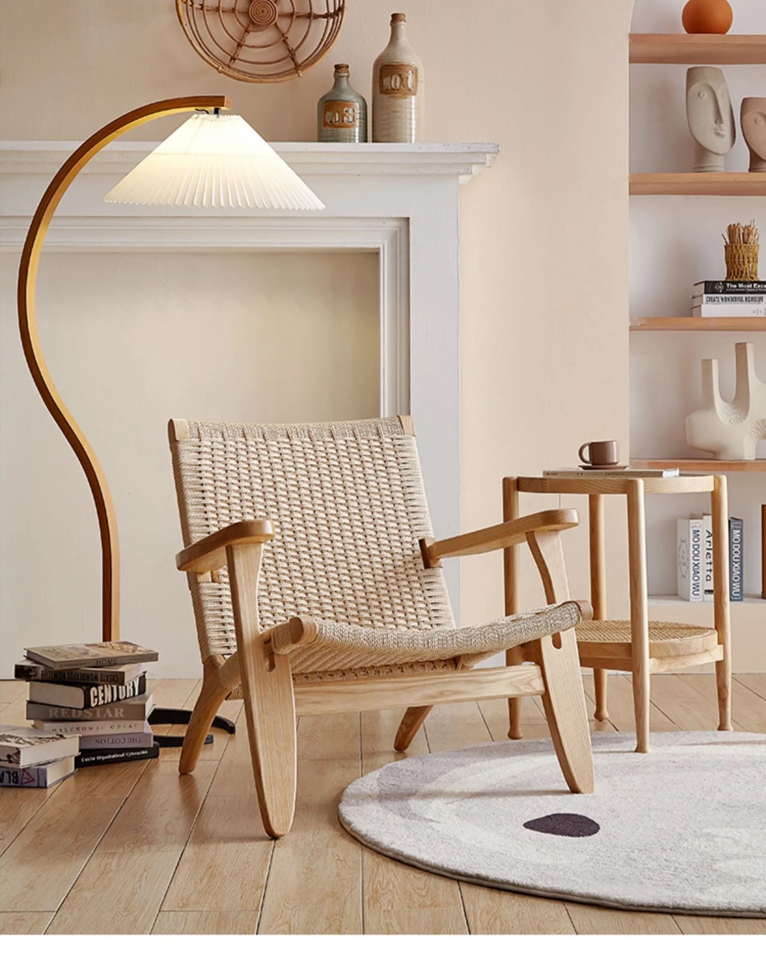 Description Picture 5 of itemSolid Wood Rattan Armchair Home Living Room Balcony Back Simple Single Sofa Lazy Chair Office Conference Room Furniture