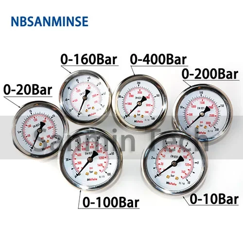 Description Picture 5 of itemInstruments Stainless Steel Gauge SM1SP63B 63mm 2.5inch 1/4 NPT Back Manometer Liquid Hydraulic For Oil Medium Pressure Gauge