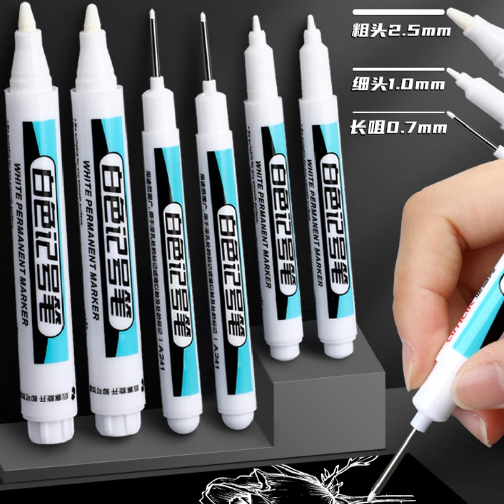 White Marker Pens 0.7/1.0/2.5mm Waterproof Oily Permanent Paint Pen Markers for Wood Rock Plastic Leather Glass Metal Ceramic