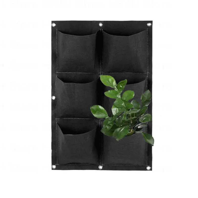 

6 Pockets Black Wall Hanging mounted Planting Bag Vertical tools garden Flower Plant grow pots Vegetable Non-woven Fabric bag B4