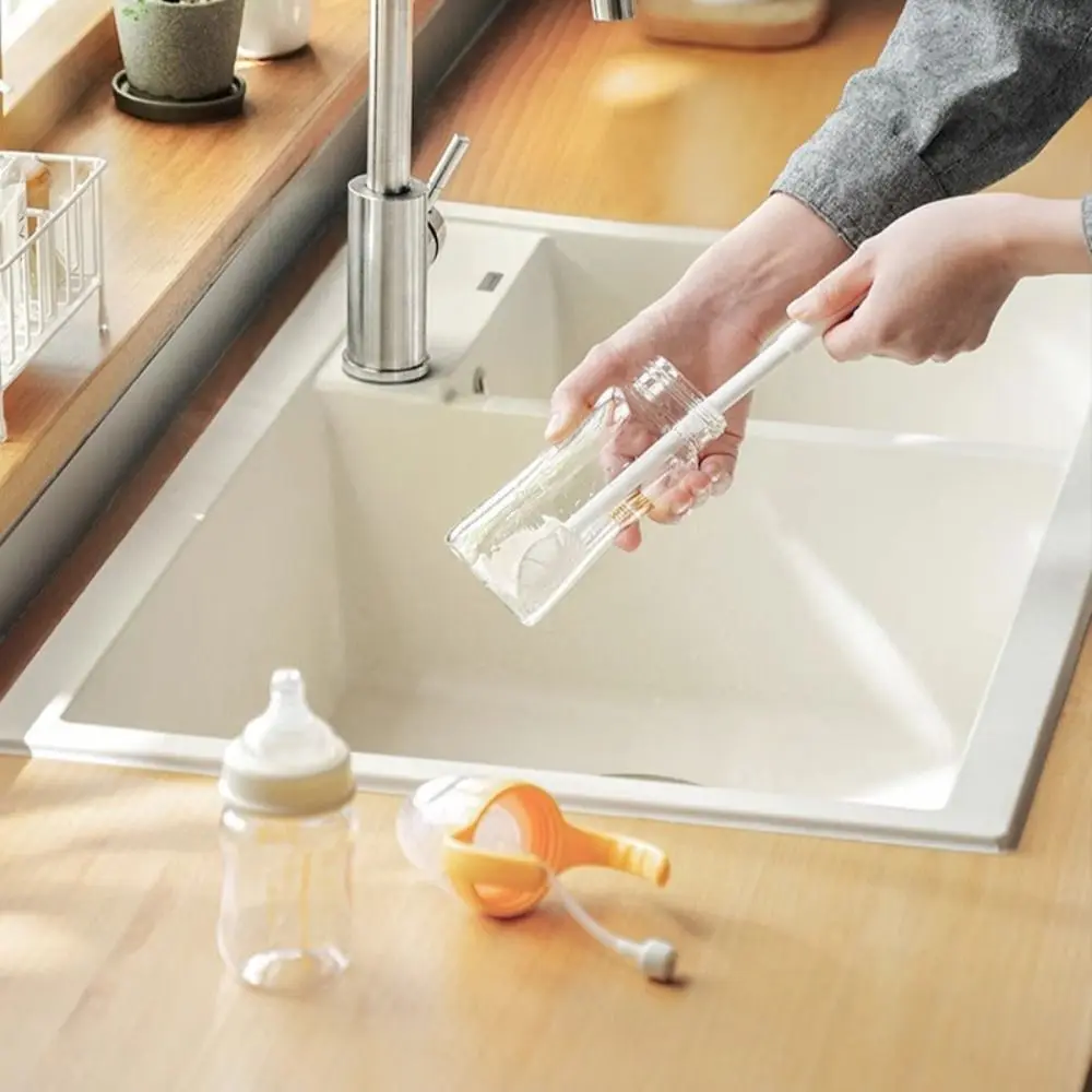 Silicone Long-Handled Folding Cup and Bottle Cleaning Brush - White