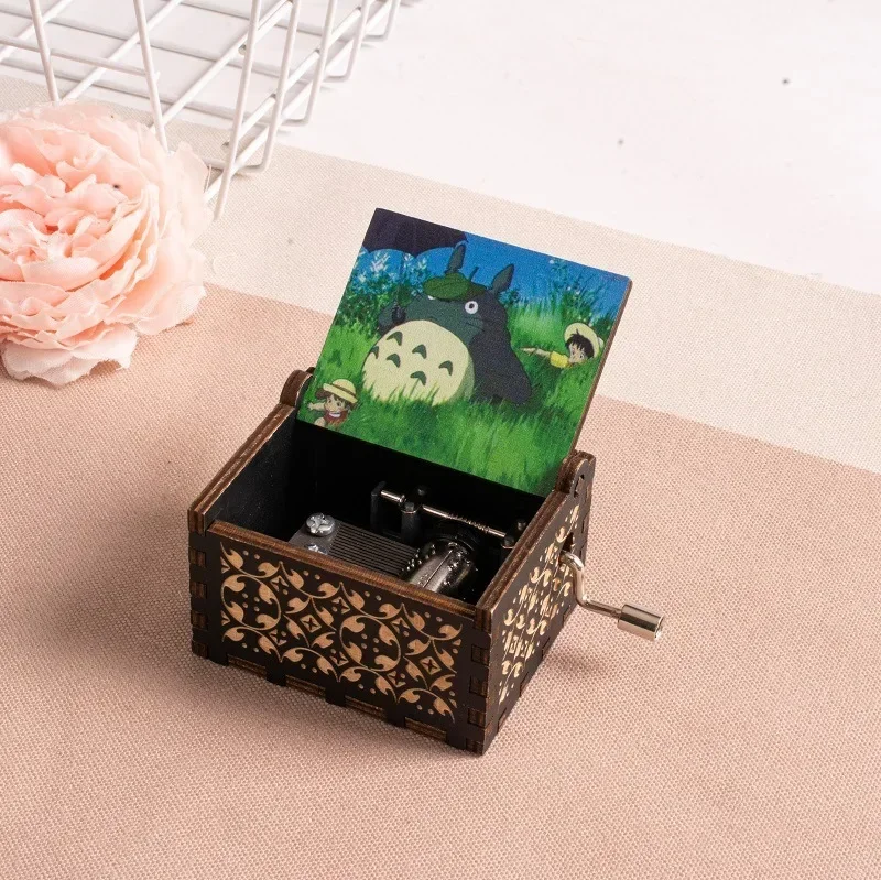 Elegant Hand-Cranked Wooden Music Box with Painted Design