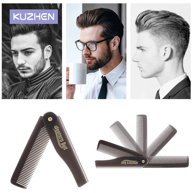 

1 Pcs Men Folding Pocket Comb PP Teeth Detangling Hair Beard Comb with Handle Foldable Combing Facial Mustache Comb