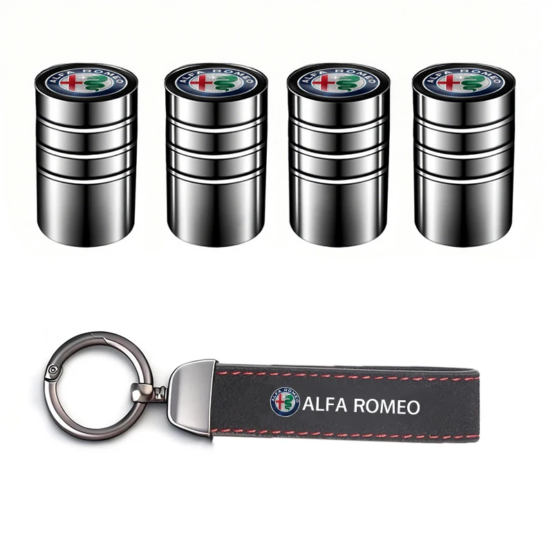 Sleek Car Tire Valve Caps and Keychain Set