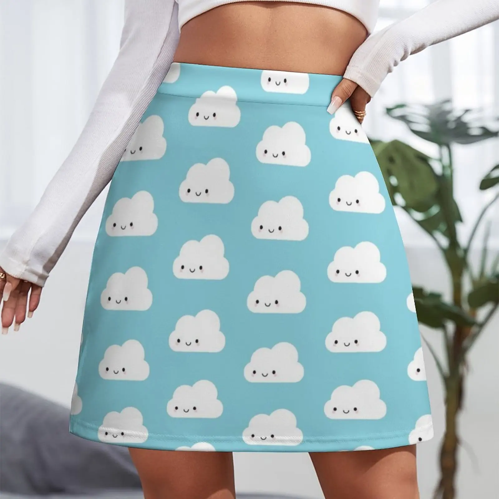 Happy Kawaii Clouds Mini Skirt skirts womens skirts