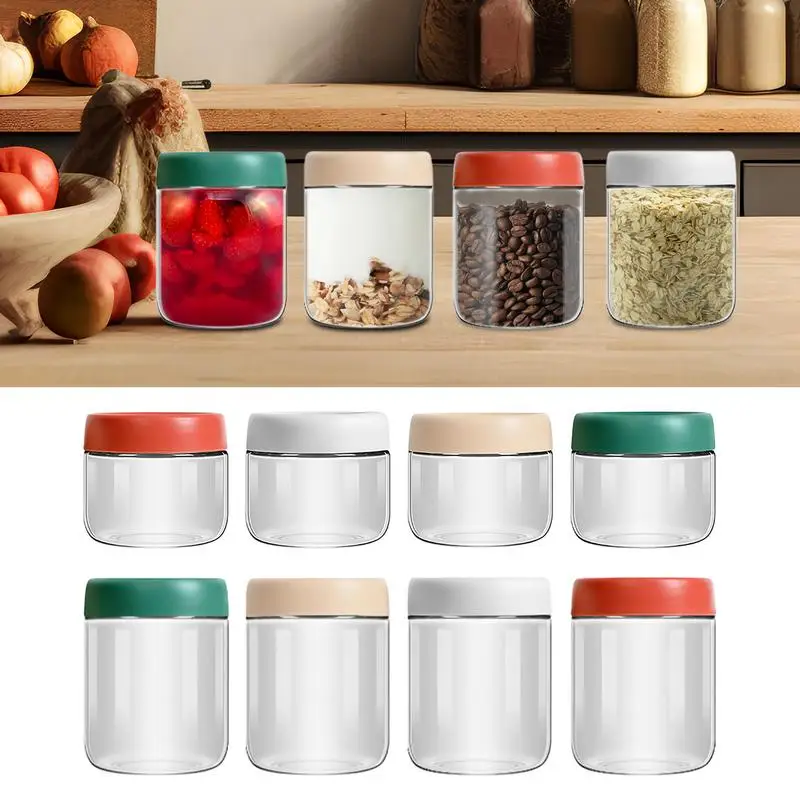 

Glass Food Storage Jars With Lids Kitchen Organizers Beans Grains Candy Jar Containers Different Color Sealed Ring Bottles