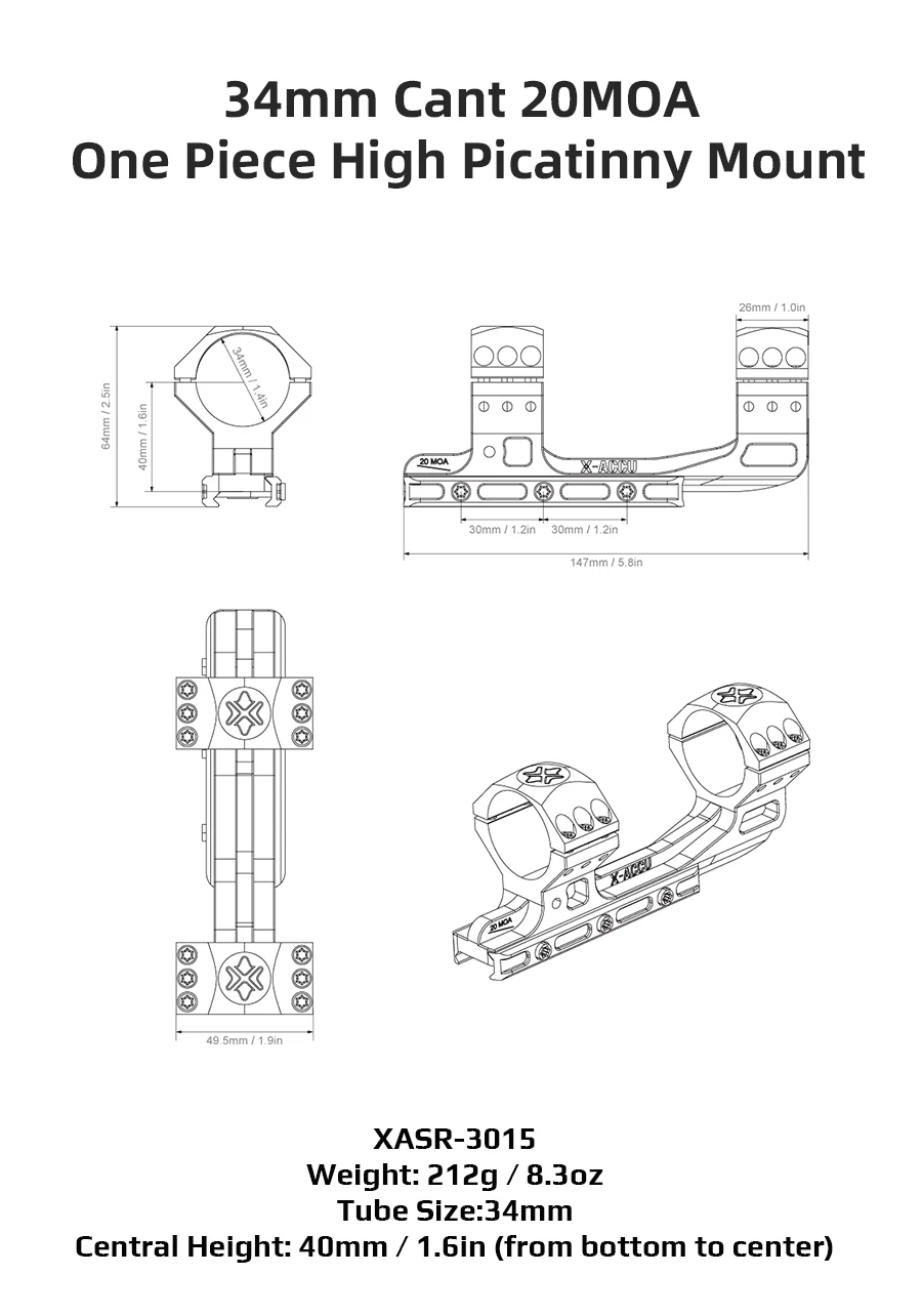 Vector Optics 34 mm Jagdfernrohr, einteilig, hohe Picatinny-Halterung, 20 mA, für taktisches Zubehör, Jagdoptik – Detail 3