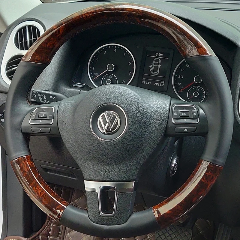 Per Volkswagen Touran 2005-23 Caravelle Multivan Peach Grain Interni Accessori Coprivolante In Pelle Cuciti A Mano